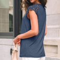 thumbnail image 4 of Womens Lace Tops Pleated Short Sleeve Shirts Summer Business Casual Dressy Blouses Navy S, 4 of 7