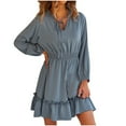 thumbnail image 2 of Annhoo Casual Dress for Women V Neck Drawstring Long Puff Sleeve Mini Dress Fall Ruffle Tiered Pleated Dresses, 2 of 6