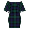 thumbnail image 6 of Modern Cute Blue And Green Plaid Women's Off The Shoulder Ruffles Summer Wedding Guest Loose Casual Party Beach Dress, 6 of 9