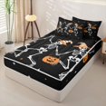 thumbnail image 2 of Manfei Halloween Gothic Skeleton Zipper Twin Comforter Sets with Fitted Sheet and 2 Pillowcases, Festival Pumpkin Zipper Bedding Set, Black Orange White,Black Reversible,4pcs, 2 of 6