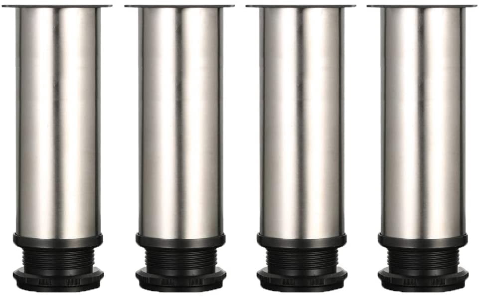 4-Pack Adjustable Furniture Legs - 350mm Stainless Steel Round Height Adjusters With Screws & Pads