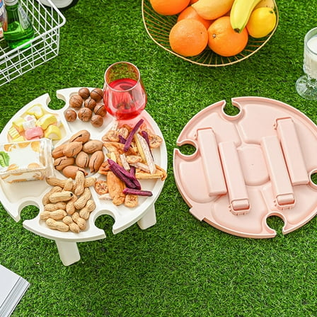 LEORX Small Camping Table Wine Table Pink Plastic 1Set