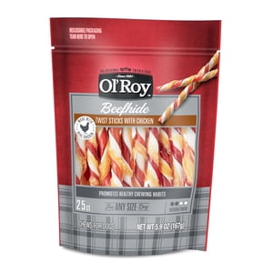 Ol' Roy Beef Hide Twist Sticks with Chicken Flavor, 25 Count