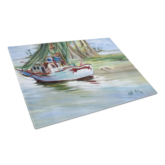 Caroline's Treasures Jeannie Shrimp Boat Glass Cutting Board Large