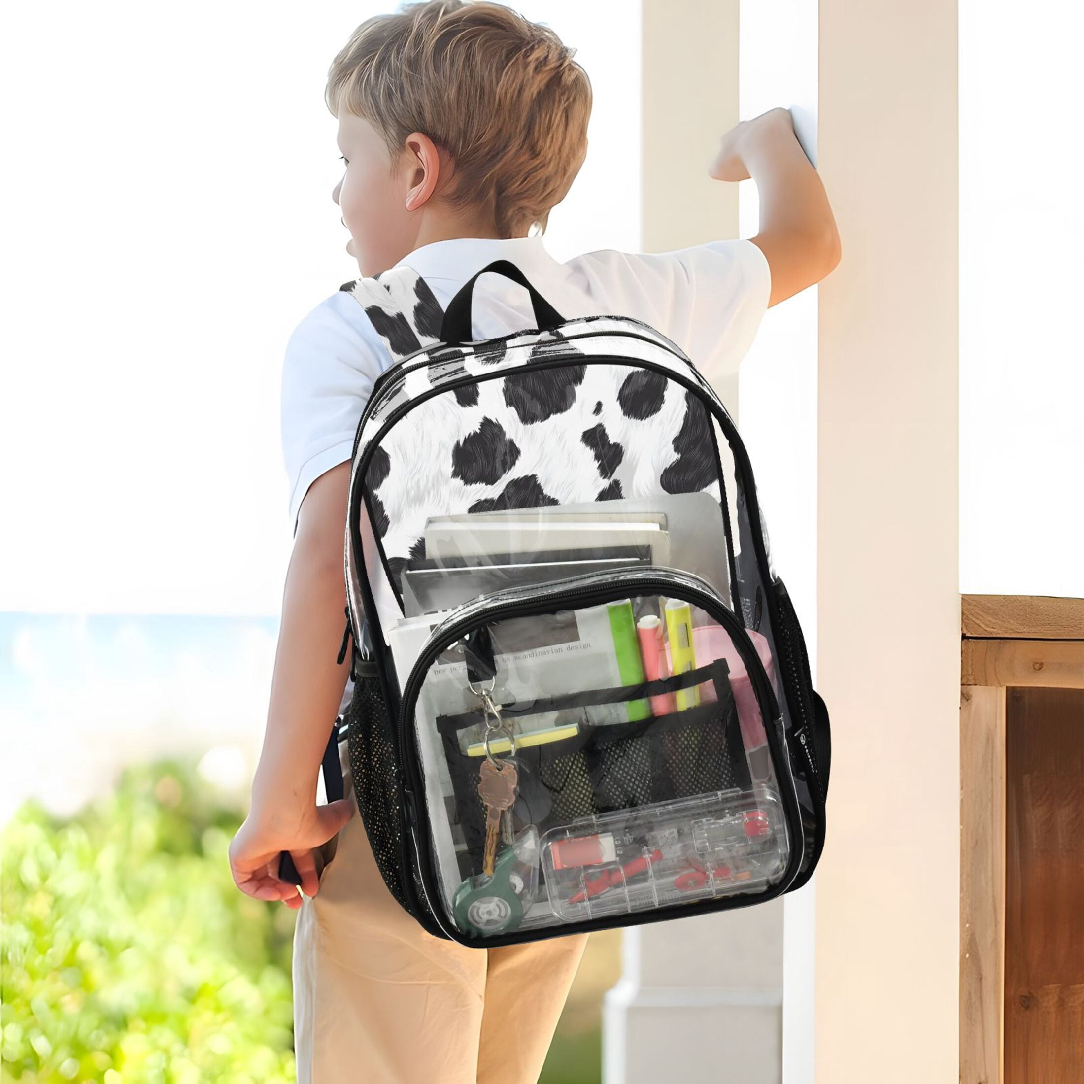ALAZA Clear Backpack Cow Print PVC Transparent BookBag