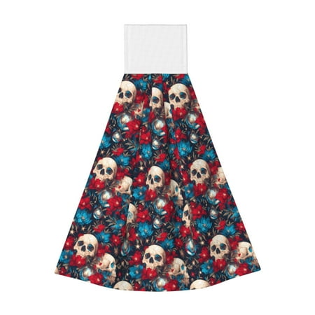 

Horeoi Skull red flower blue Print Coral Fleece Microfiber Hanging Hand Towel Absorbent Hand Towel Quick Dry Thicken Cleaning Cloths Wipes Rags for Kitchen & Bathroom