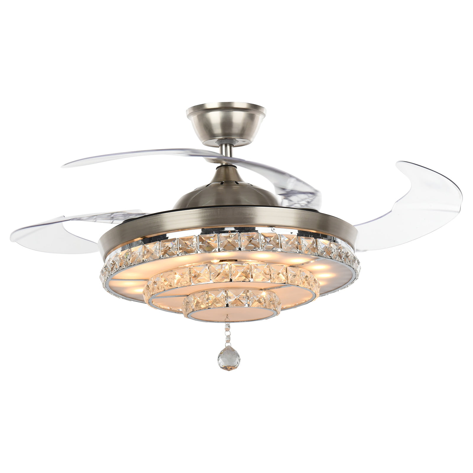 Details about   New 42" Golden Crystal Acrylic Blade Ceiling Fan W/ Light Retractable Invisible 