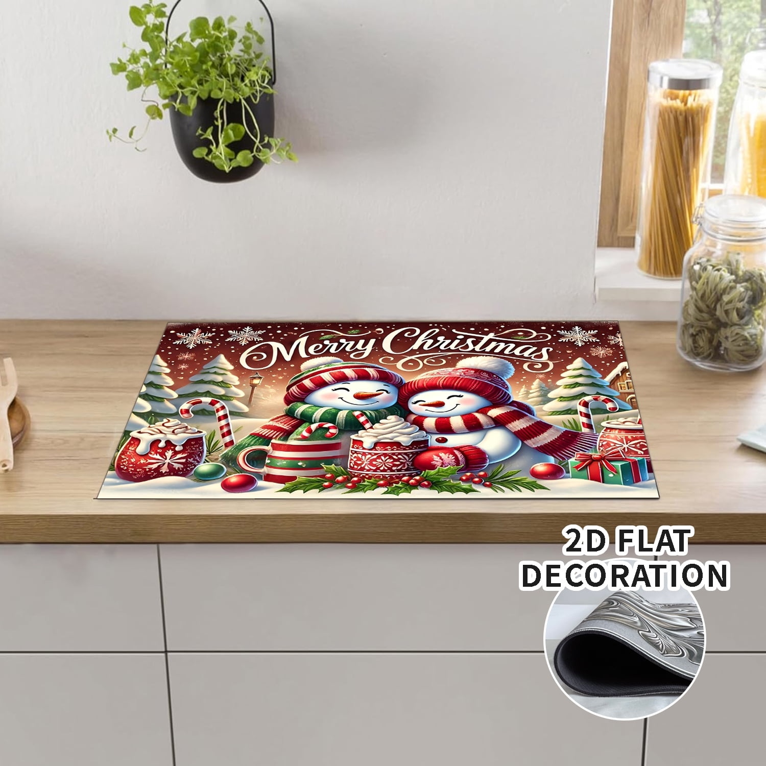 Stove Top Cover for Electric Stove – 28"x20" Christmas Snowman pattern Cooktop Protector – Heat Resistant Range Cover, Flat RV Stovetop Protector, Multipurpose Dish Drying Mat for Kitchen 1pc