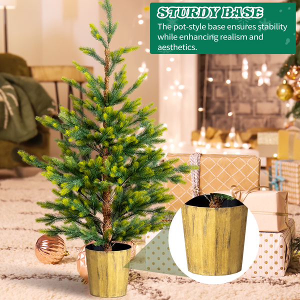 2-Pack 4FT Potted Christmas Trees, Realistic Dual-Tone Green, 119 Branch Tips/Tree, for Entryways, Walkways, Indoor or Outdoor