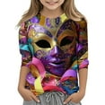 thumbnail image 2 of CLOISE Kids White T Shirt 3/4 Sleeve Boys Girls Youth Mardi Gras Crew Neck Tops Print Outfits Fall Winter Clothes Multicolor 110, 2 of 5