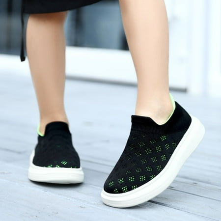 

kpoplk Cute Shoes For Teen Girls Boys Mesh Lightweight Breathable Fashion Casual Shoes Slip On Outdoor Sports Shoes(Green)
