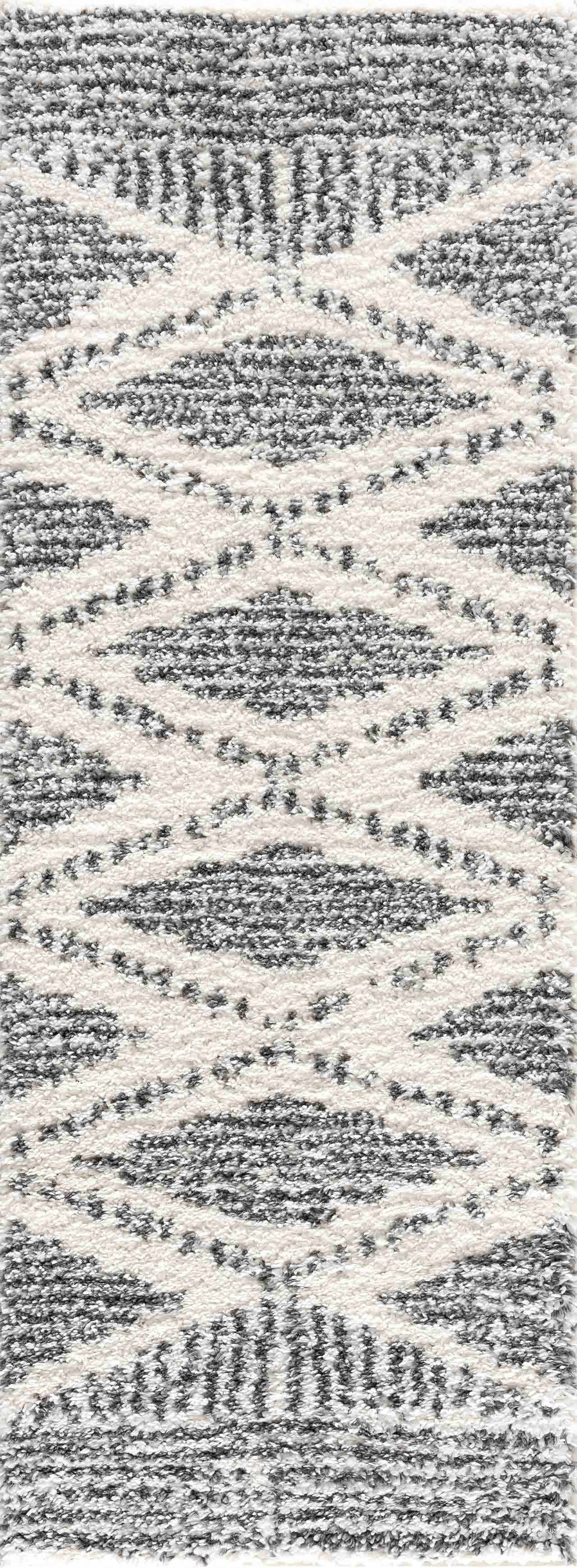 Hauteloom Atlas Moroccan Farmhouse Door Mat Shaggy Small Area Rug - Bohemian Shag Rug - Plush High Pile - Southwestern Boho Soft Carpet - Black, Cream, Grey, Beige - 2" x 3'