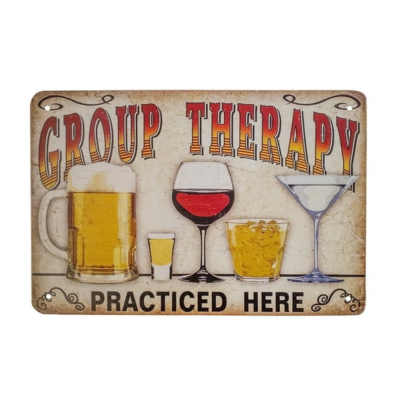 Funny Group Therapy Practiced Here Beer Wine Liquor Wall Sign Novelty Man Cave Home Bar Pub Decor