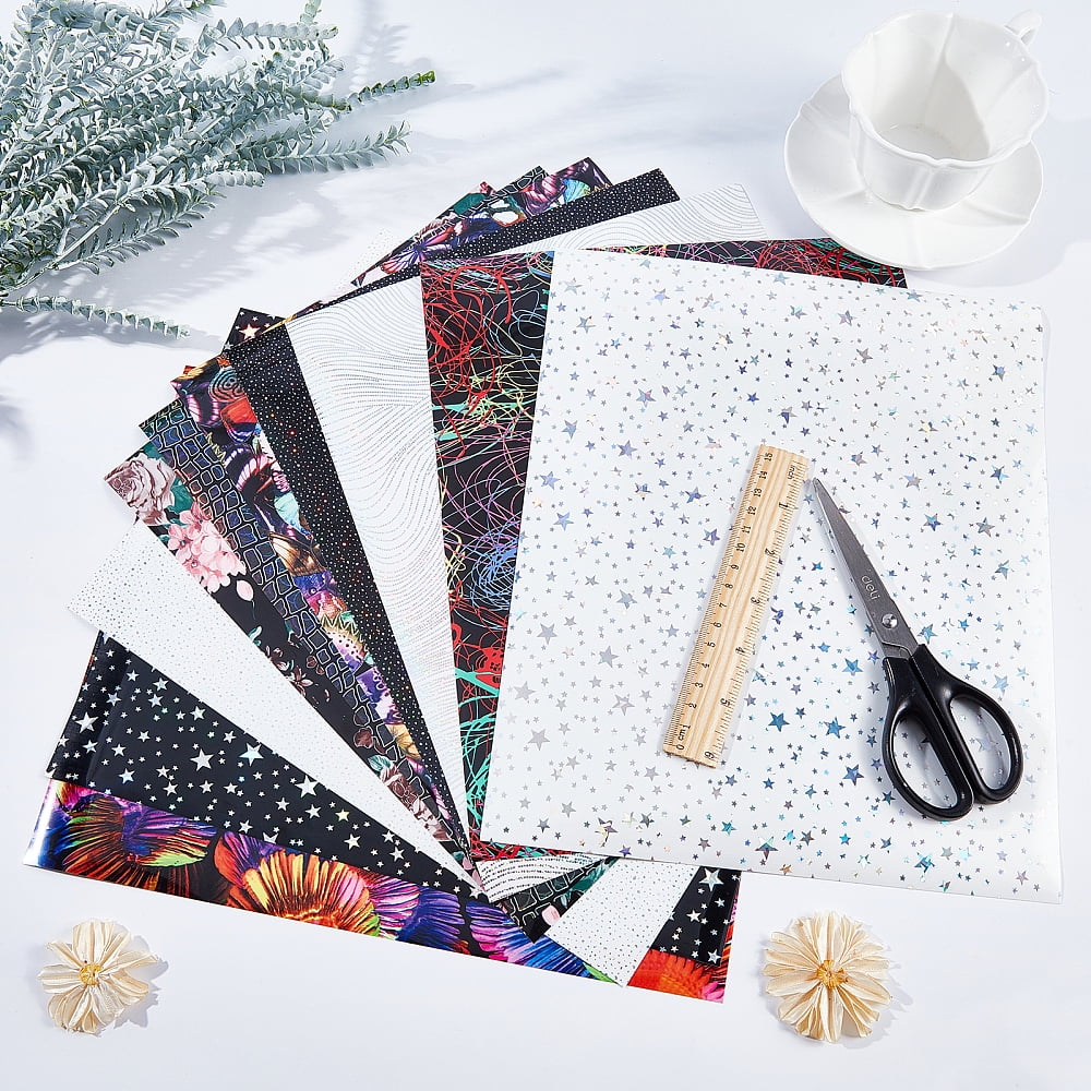 11pcs 10 Sheets Flower PU Heat Transfer Film 12 x 10 Inch Flower Pattern Heat Transfer Film HTV Vinyl Heat Craft Film and 1pc Stainless Iron Beading Tweezers Craft Weeding Tools for Clothing DIY