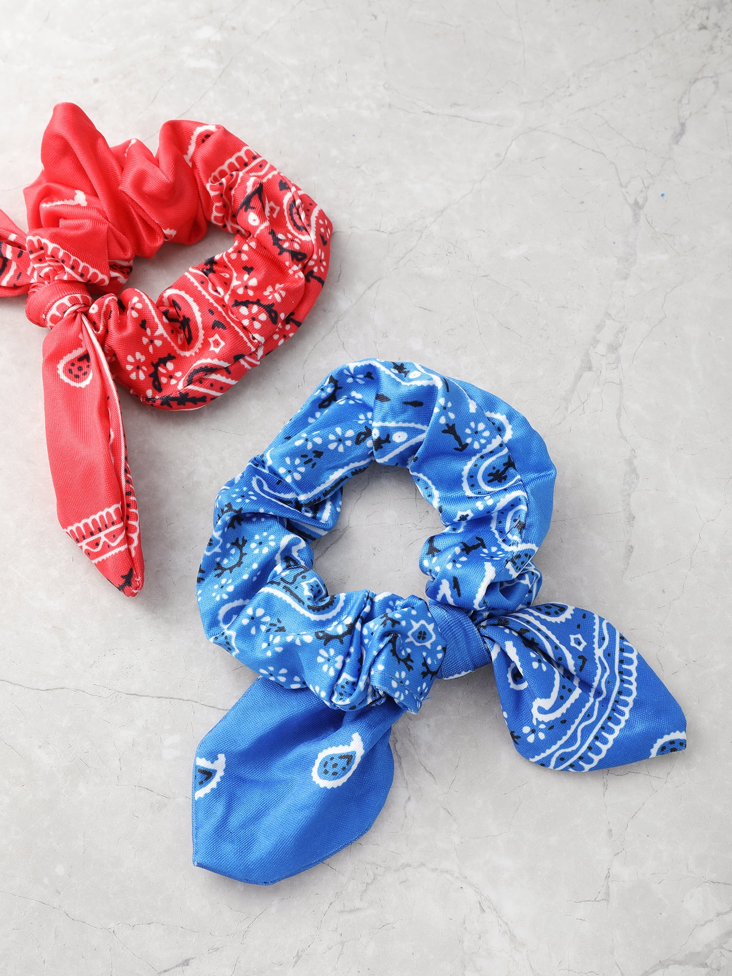Way to Celebrate Americana Bandana Print Scrunchies, Red and Blue, 2 Pieces