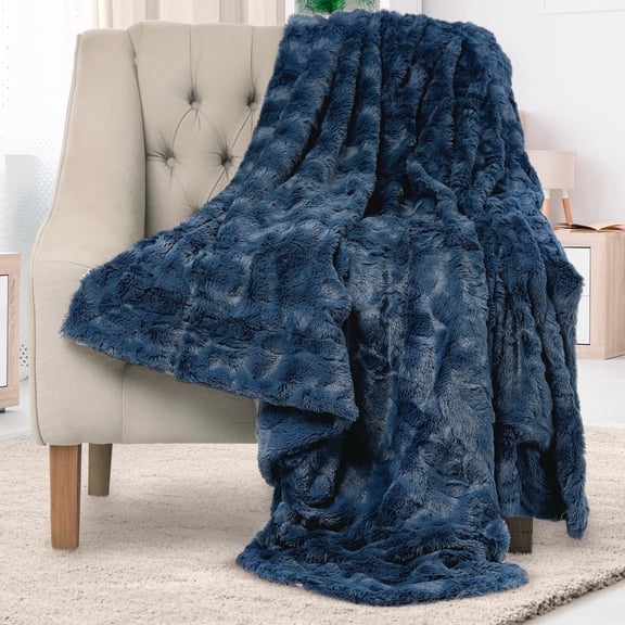 Everlasting Comfort Plush Luxury Throw Blanket – Ultra Soft Polyester, 65 x 50 Inch, Navy Blue