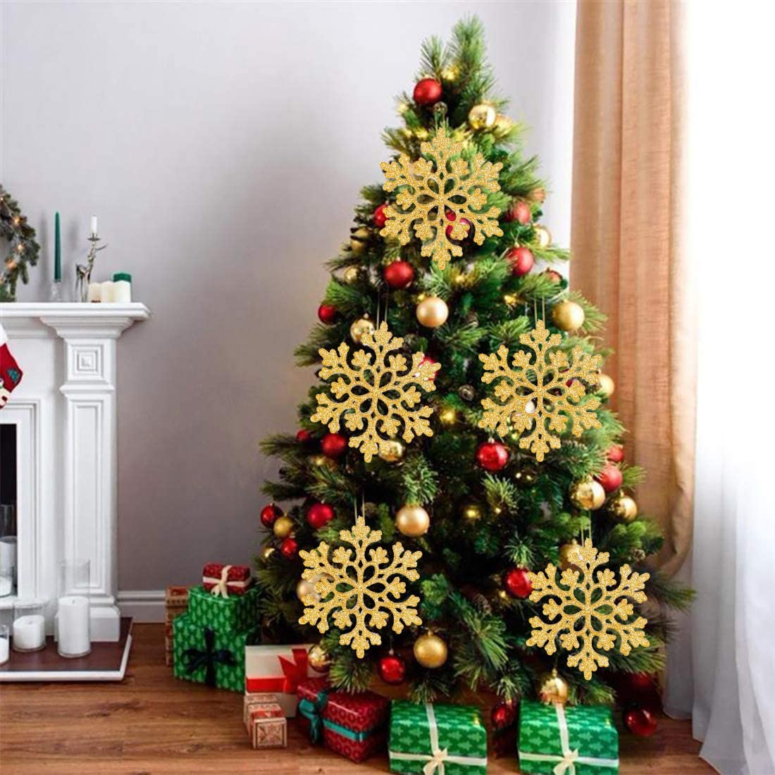 Lot De 24 Flocons De Neige à Suspendre - 10 Cm, Paillettes - Décoration Sapin De Noël, Guirlande, Fenêtre