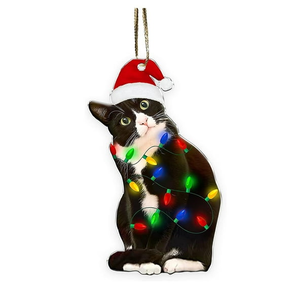 CASAFUN Black Cat Halloween Christmas Ornament Birthday Gift for Cat Lovers,Black Cat Xmas Decor Tree Hanging,Christmas Ornament,Car Hanging Ornaments