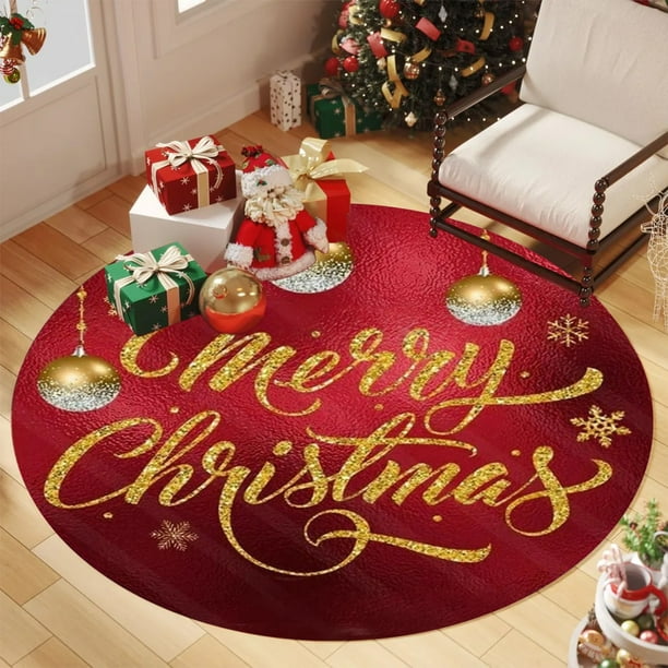 Alfombra Circular Decorativa Navideña con Diseño de Árbol de Navidad y Copos de Nieve, Ideal para Fiestas y Salas de Estar (80 X 80 Cm).