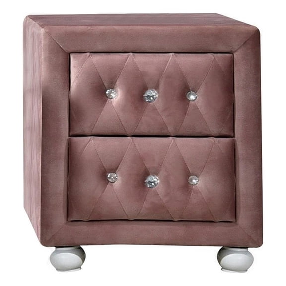Benjara Rex 17" Modern Upholstered NightStand-2 Drawer-Crystal Handles-Pink