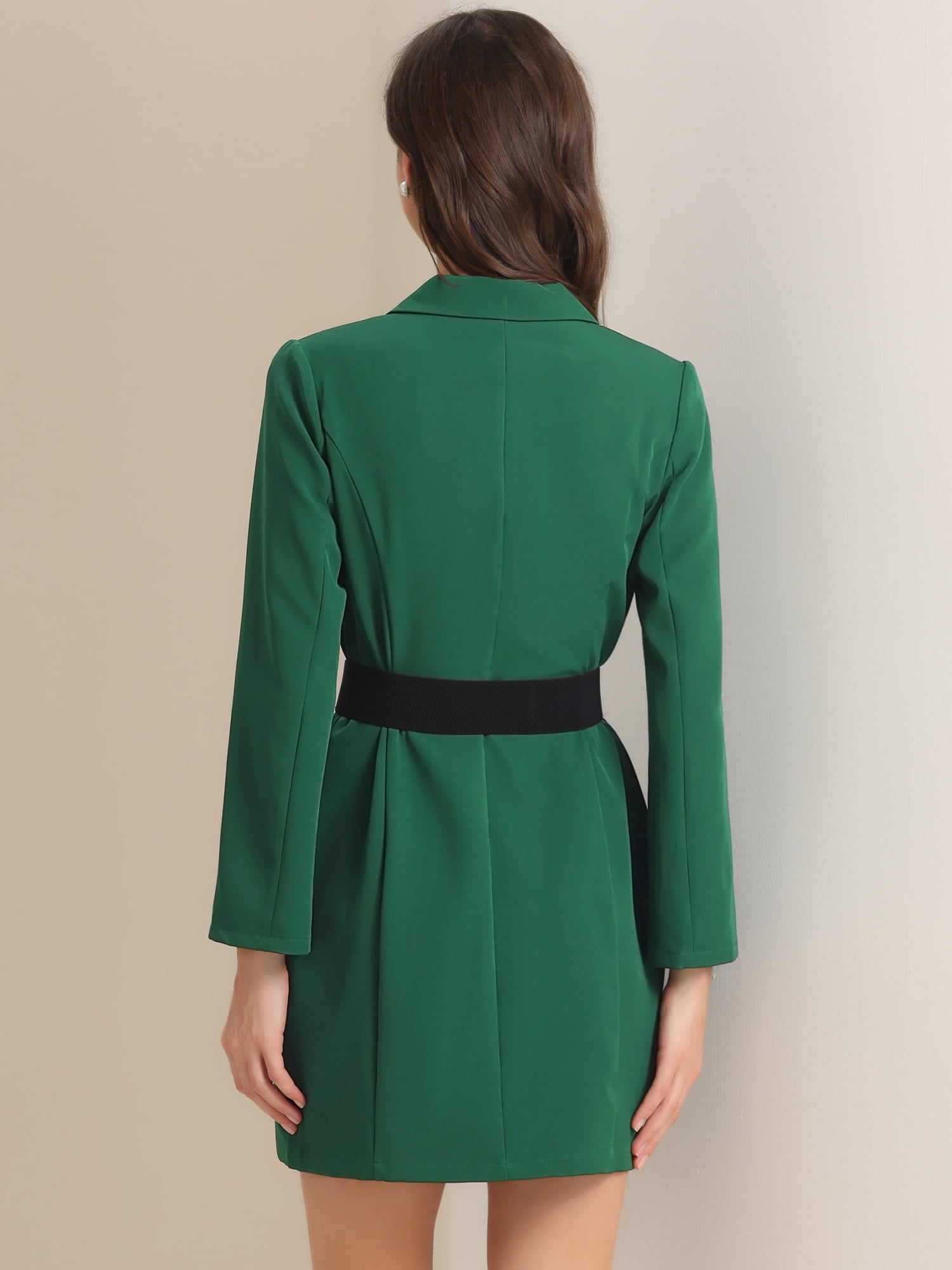DARING DIVA Elegant Slit Sleeve Button Down Work Belted Blazer Dress L Green