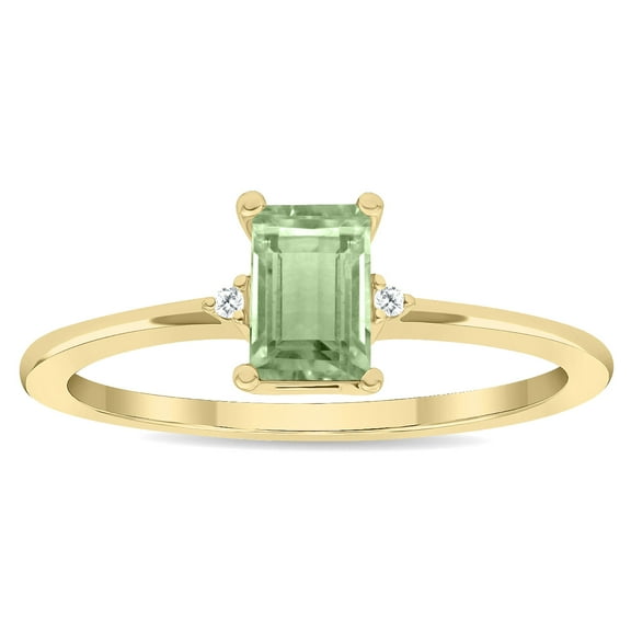 SZUL Women's Emerald Cut Green Amethyst and Diamond Classic Band in 10K Yellow Gold