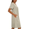 thumbnail image 7 of Women's Front Zipper Housecoat, Short Sleeve Pleated Duster Robe, Loose Fit Casual Nightgown Loungewear with Pockets, 7 of 7