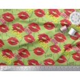 thumbnail image 3 of Soimoi Green Crepe Silk Fabric Text,Lips & Heart Decor Fabric Printed Yard 42 Inch Wide, 3 of 3