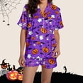thumbnail image 5 of MVRLSH Womens Pajama Sets for Women 2 Piece Halloween Pumpkin Print Button Short Sleeve Shirt And Short Plus Size Cute wear Soft Sleepwear Lounge Set Purple - M, 5 of 7