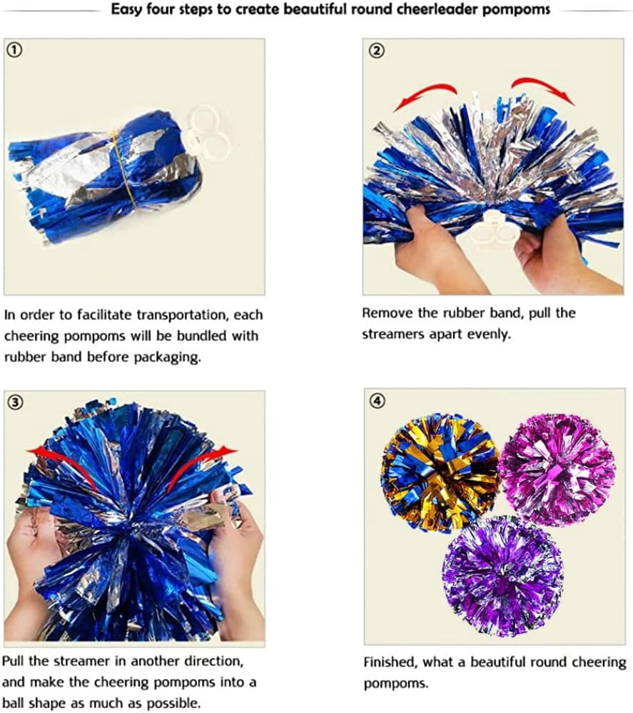 LINLIN Cheerleading Pom Poms, Cheerleader Pompoms Hand Flowers for Sports Cheers Ball Dance Costume Night Party Team Spirit, 4PCS Party Supplies