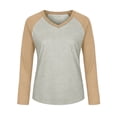 thumbnail image 7 of Color Block Raglan Sleeve V Neck Contrast Dark Green Sleeve Curved Hem Long Sleeve Casual Baseball Tee for Women Spring Fall Basic Layering Top, 7 of 7