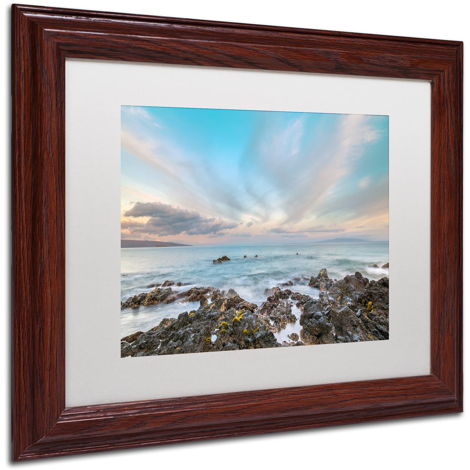 Trademark Fine Art 'South Maui Sunrise' Canvas Art by Pierre Leclerc, White Matte, Wood Frame
