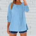 thumbnail image 6 of Womens Tops Fashionable Casual Cotton And Linen Sleeve Seven Quarter Sleeve Top T Shirt Blouses For Women, 6 of 7