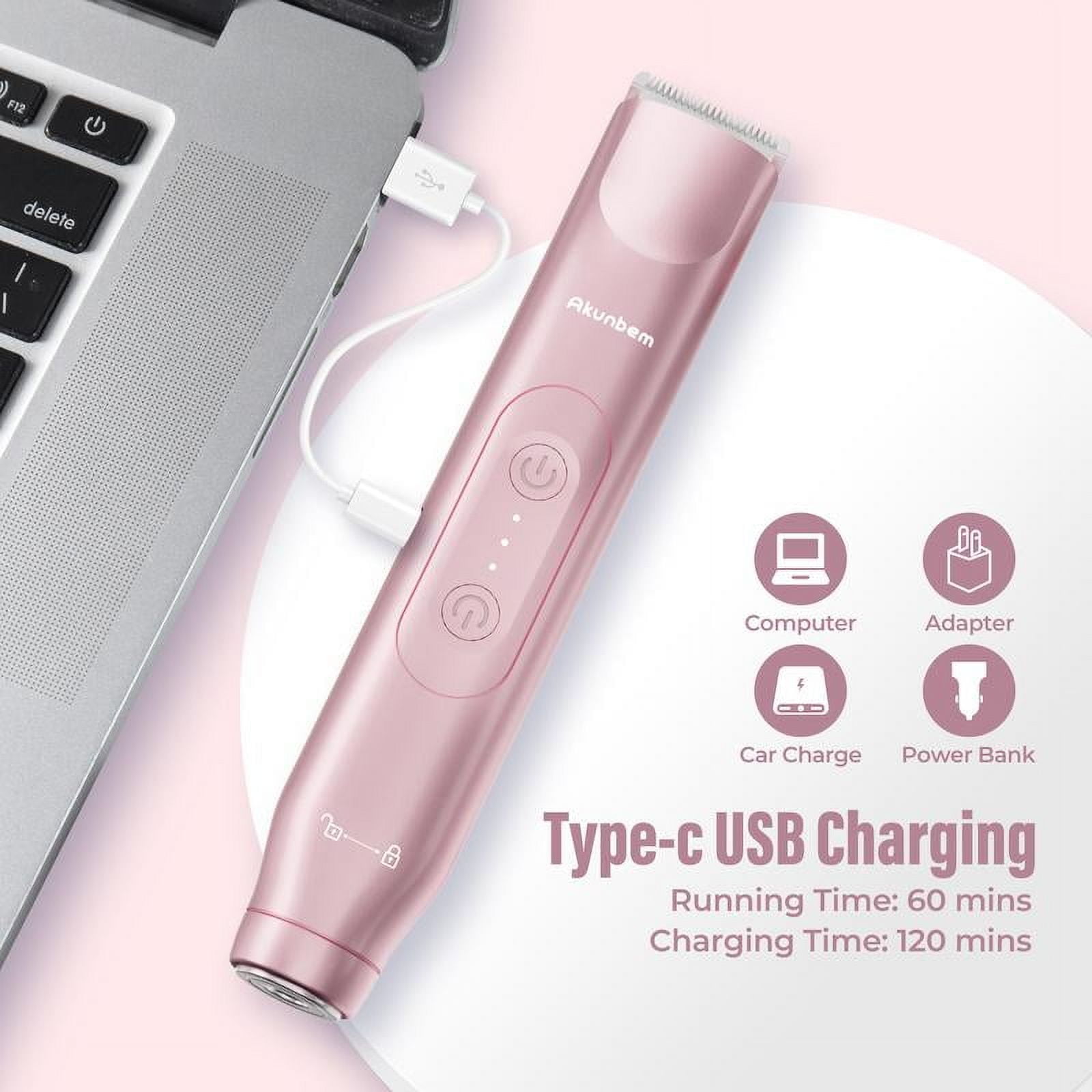 Bikini Trimmer for Women, Electric Shaver and Razor Rechargeable 2-in-1 Body and Facial Epilator, Dual Heads for Painless Trimming of Pubic Hair, Face, Underarms and Legs, IPX7 Waterproof.