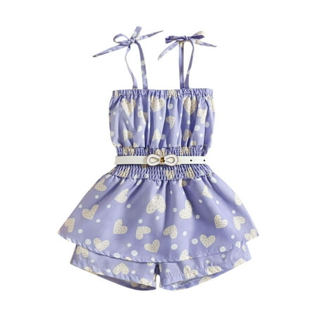 

Girls and Toddlers Romper Polke Dots Printed Sling Sleeveless Summer Hemline Belt Bodysuits Clothes Dailywear Activewear Cozy Elegant Jumpsuits