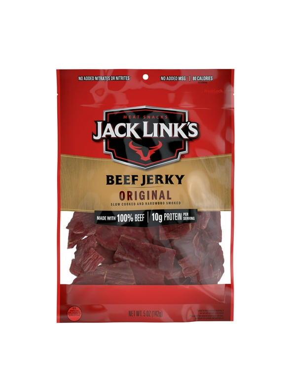 Jack Links Beef Jerky, Original, Made with 100% Beef, 10g of Protein per Serving, 5 oz, Resealable Bag