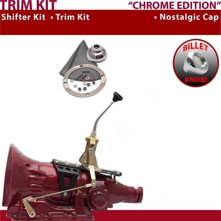 American Shifter FMX Shifter Kit Chrome 8 in. Trim Kit Push Button Cap Gray Boot Billet Knob for ED2D9