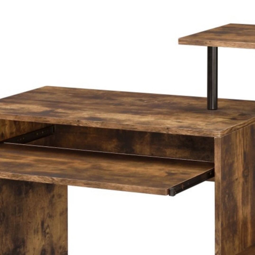Computer Desk, Rectangular Home Office Desk with Keyboard Tray, Storage Compartment & Shelf, Modern Writing Workstation, Oak & Black