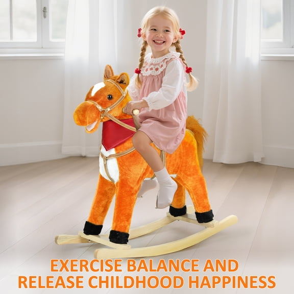 Yedigre Plush Rocking Horse with Moving Features – Sturdy Wooden Base, Musical Sounds for Ages 1-6