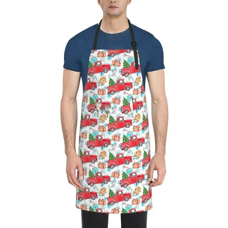 

Goofa Watercolor Red Truck And Fir Tree Printed Waterproof Apron 33 Chef Aprons for Men Heavy Duty Chemical Work Apron Adjustable Bib Apron