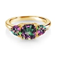 thumbnail image 2 of Gem Stone King 18K Yellow Gold Plated Silver Green Mystic Topaz 3 Stone Engagement Ring for Women (3.20 Cttw, Gemstone Birthstone, Available in Size 5, 6, 7, 8, 9), 2 of 3