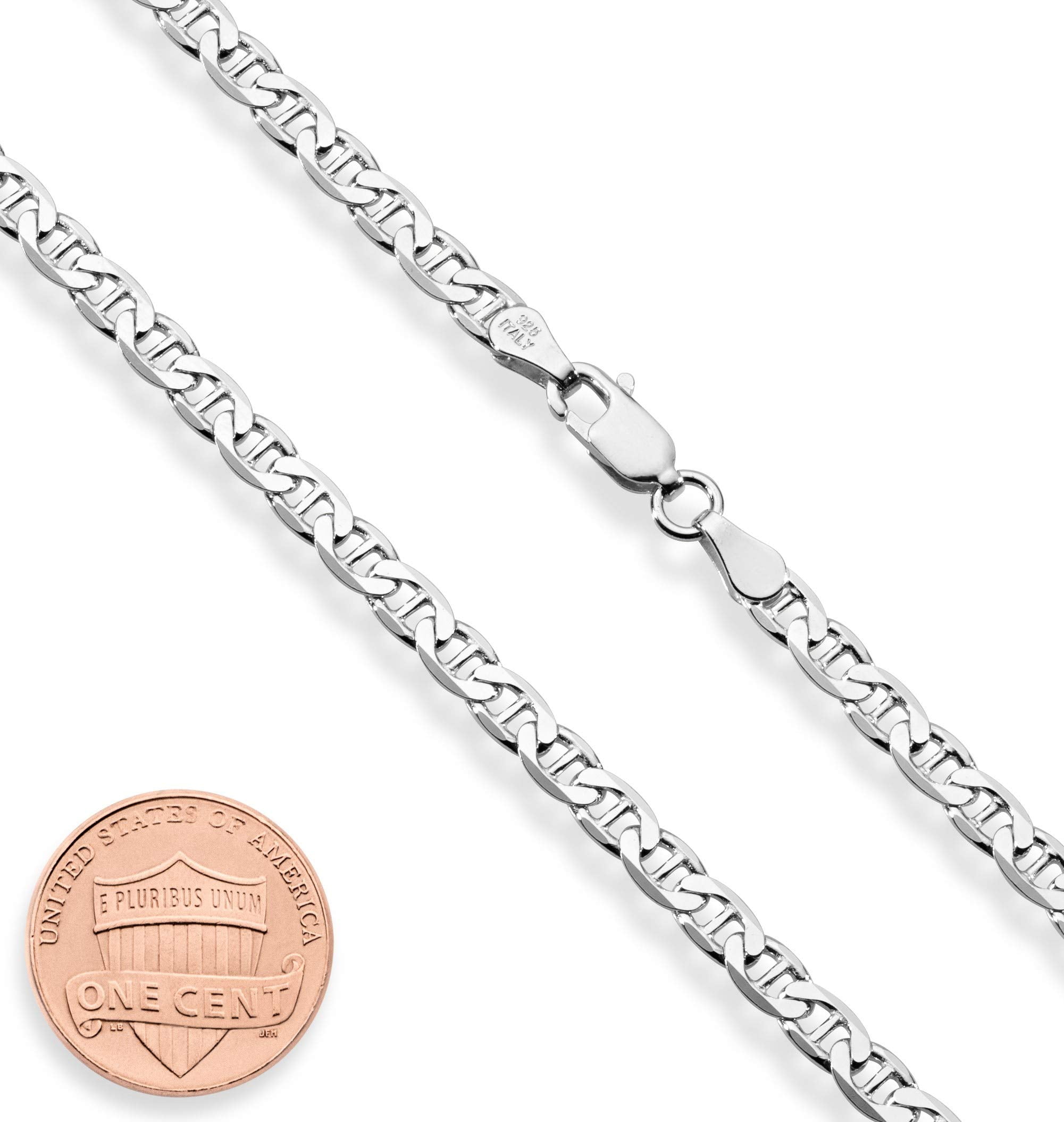 Miabella Italian Solid 925 Sterling Silver 4mm Diamond-Cut Solid Flat Mariner Link Chain Necklace for Women Men, Made in Italy (Length 18 Inches (women's average length))
