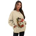thumbnail image 7 of SCRAWLGOD Christmas Day Women Pullover Long Sleeve Crew Neck Sweatshirts Drop Shoulder Comfortable Casual Tops Loose Fit Clothes for Shopping Running, Snowman Sled Print Beige, M, 7 of 7