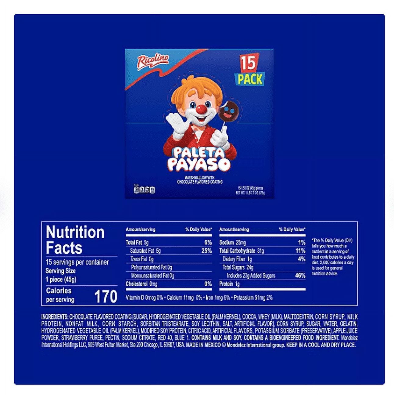 Ricolino Paleta Payaso Marshmallow Lollipop (15 Count)
