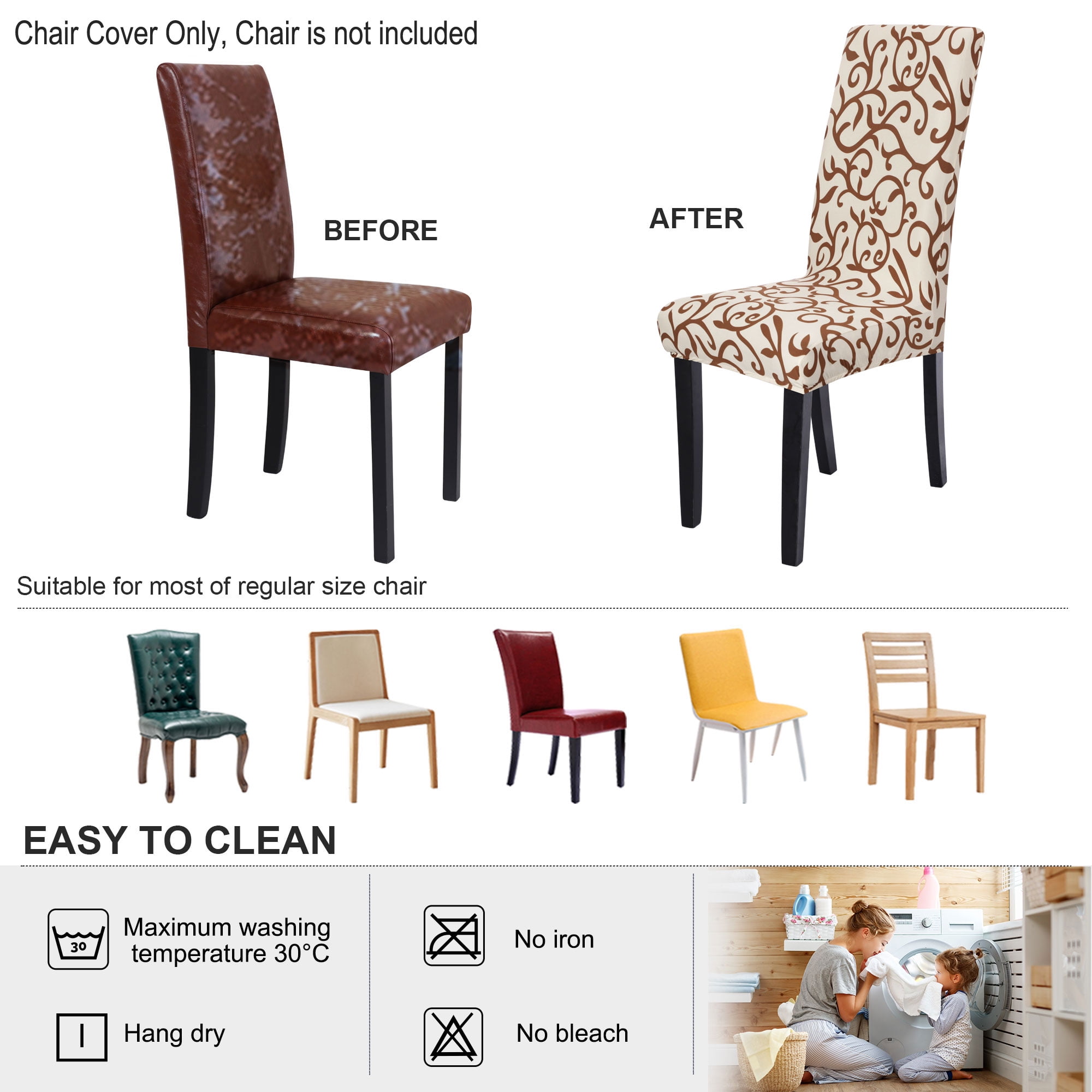Unique Bargains Stretch Spandex Dining Chair Cushion Slipcovers Champagne + Coffee 2 Pcs
