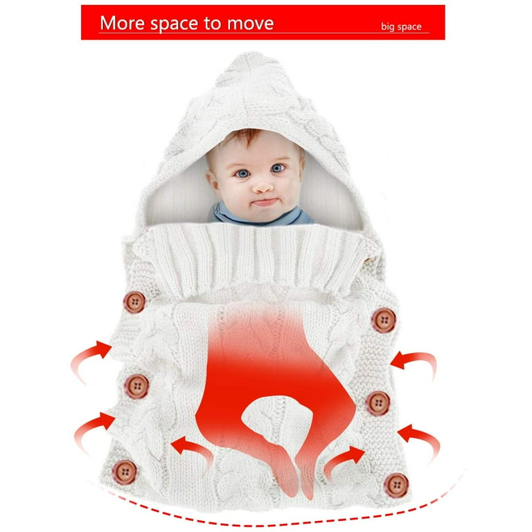 Knitted Baby Sleeping Bag Wrap Blanket for Stroller Baby Footmuff with Fleece Inside Warm Bag Knit Cuddly Sack for Babies Newborn