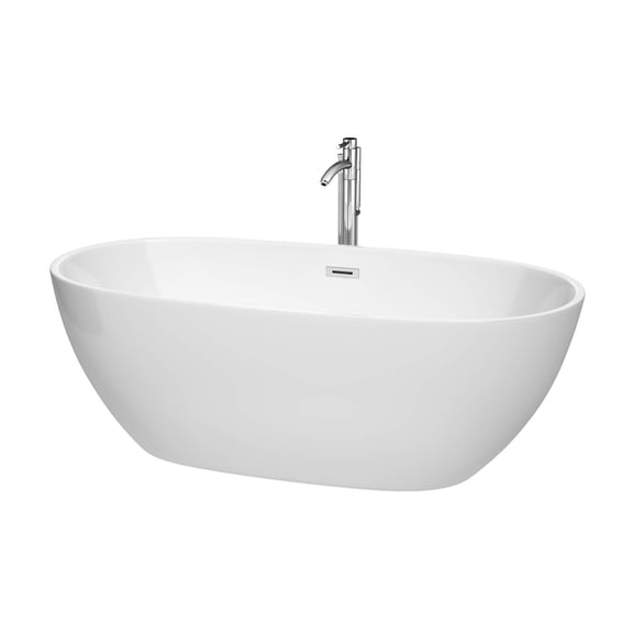 Juno 67" Freestanding Bathtub in White with Polished Chrome Drain and Overflow Trim and Floor Mounted