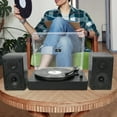 thumbnail image 2 of LP&No.1 Bluetooth Turntable HiFi System with Bookshelf Speakers, Retro Belt-Drive Record Player with Adjustable Counterweight, 3 Speed, Solid Black Wood, 2 of 3