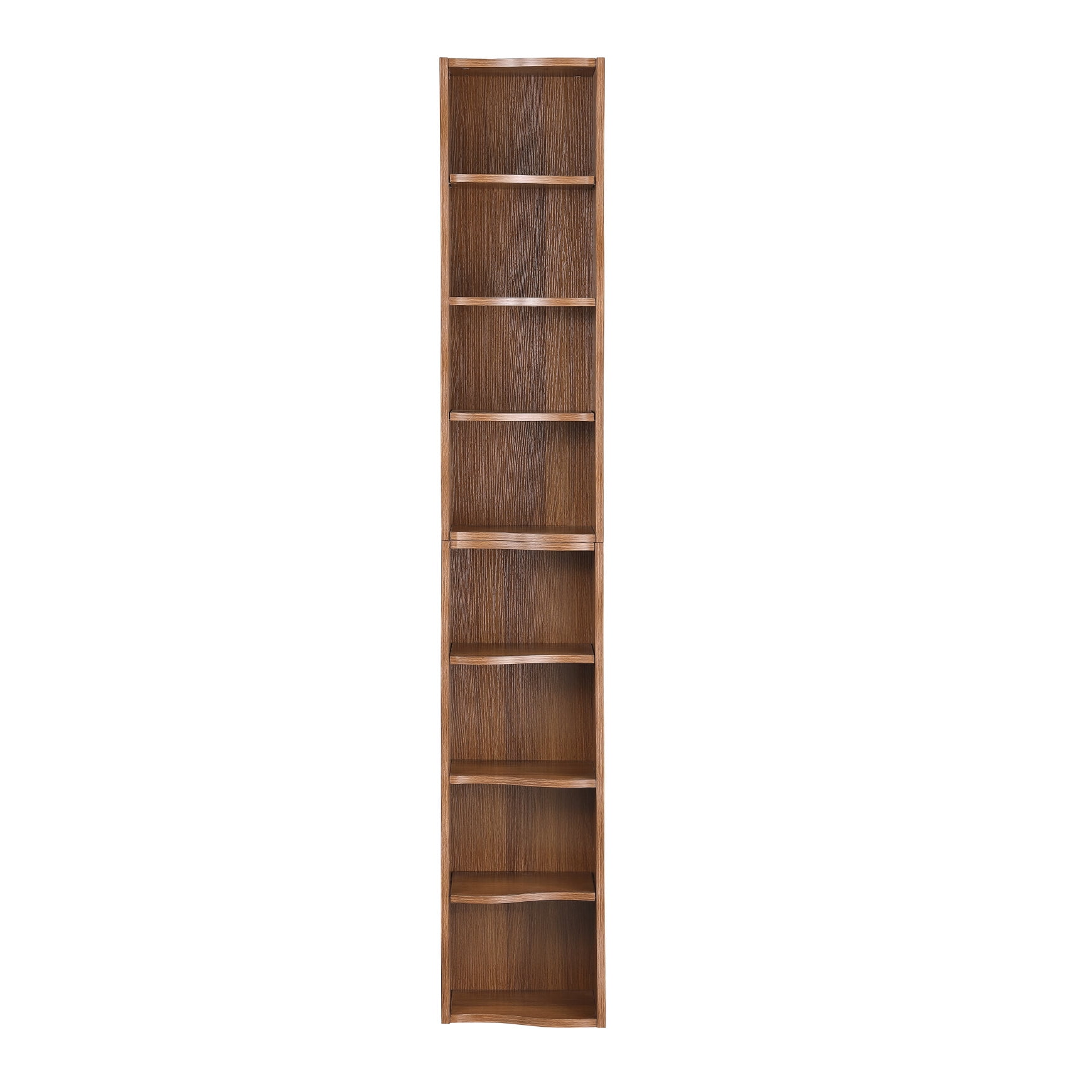 70" Tall Narrow Bookshelf, 8-Tier Cube Display Rack, Modern Wavy Border Design Corner Bookshelf with Adjustable Shelf, CD Storage Cabinet for Home Office, Walnut