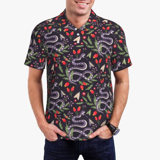 Fotbe Snakes And Snake Fruit Camiseta Polo de Golf para Hombre con Estampado – Camisa Deportiva Transpirable con Cuello Abotonado-XX-Large